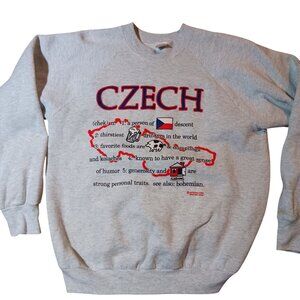 Vintage Large Sweatshirt 80's Czech Alocohol Humor Graphic Fruit Loom USA Gray